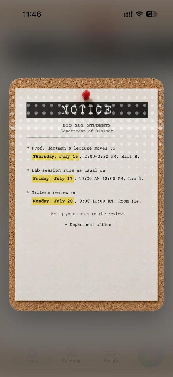 The photo of the notice open in Lumical, filling the screen, before the read