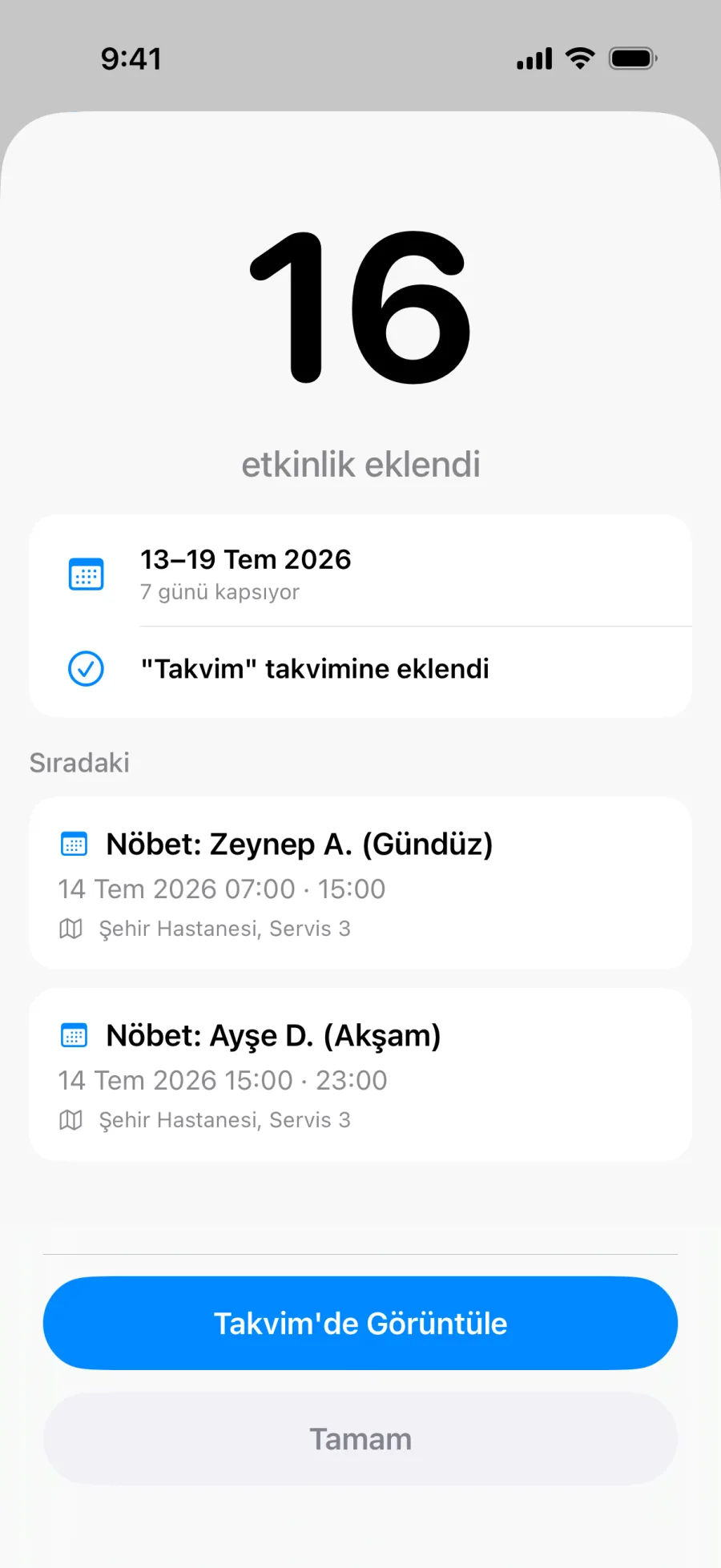Bir grup etkinliğin tamamı kaydedildikten sonra görünen Lumical başarı ekranı